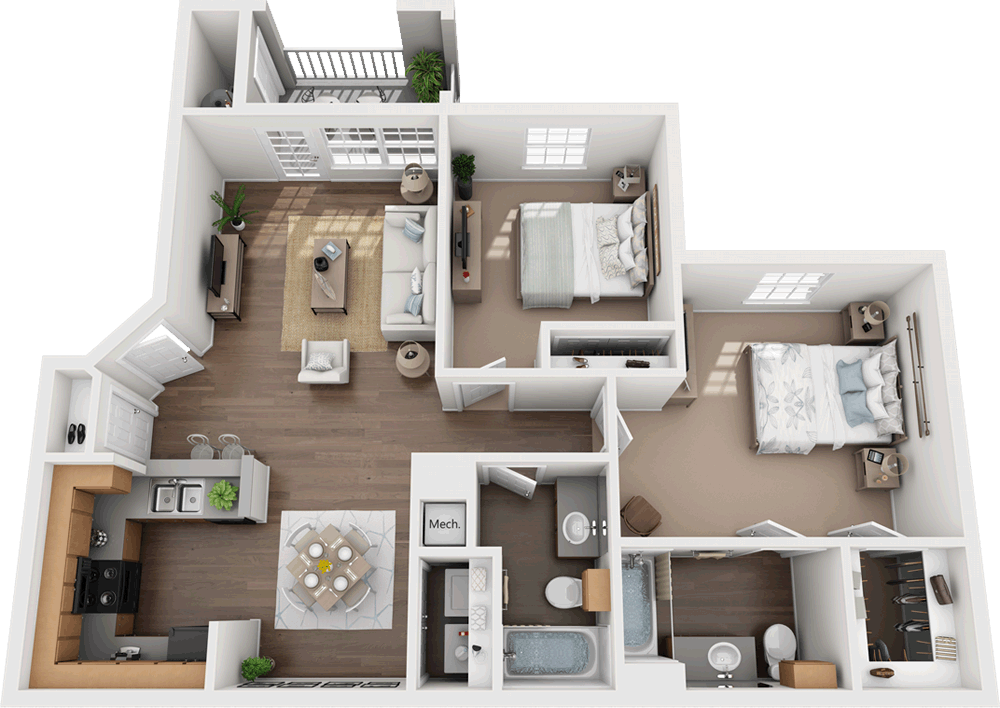 B - Two Bedroom / Two Bath - 1,050 Sq. Ft.*